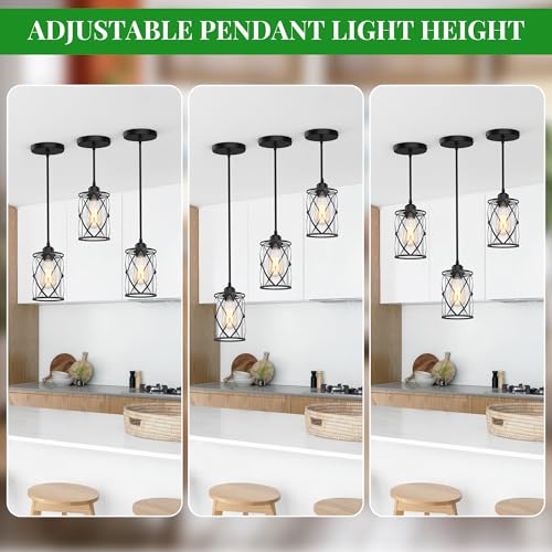 3 Light Pendant Lighting, Farmhouse Hanging Light Fixture for Kitchen Island & Dining Room, Industrial Vintage Ceiling Lamp with E26 Base, Adjustable Height, Matte Black with Glass Shades - color: X-Frame Glass Pendant - 1-Light (Black) - 3 Pack
