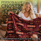 Sacred Thread Aztec Blanket Fleece, Reversible Native American Blanket, Western Throw, Native American Western (Burgundy Flannel), Full (60”x80”) - color: Burgundy Flannel, size: Full (60”x80”)