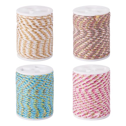 17.2 Yards 1.5mm Jewelry Beading Cord 4-Ply Macrame Polycotton Cord Metallic Braided Thread for String Wall Hangings Plant Hanger String Knitting Macrame Rope Bracelet DIY Craft - color: Mixed Color 10, size: 1.5mm