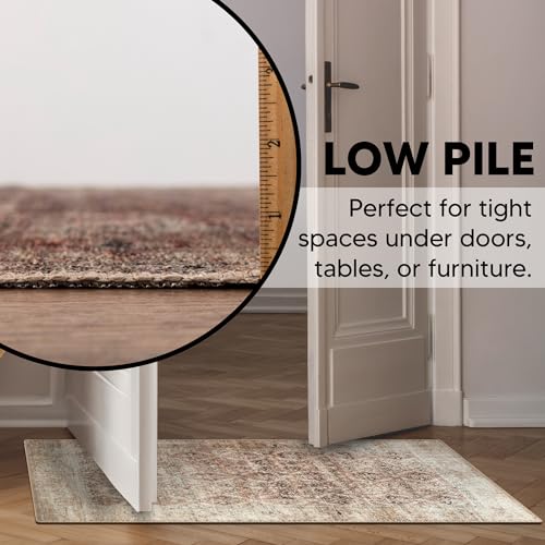 Keen Home Design 24"x36" Rug - Machine Washable Entry Rug with Non-Slip Backing, Ideal for Enteryway, Kitchen, Bathroom, Laundry Room - Vintage, Easy Clean, Durable, Low Pile - (2' x 3') - color: Beige / Brick Color, size: 2' x 3' (Rectangular)