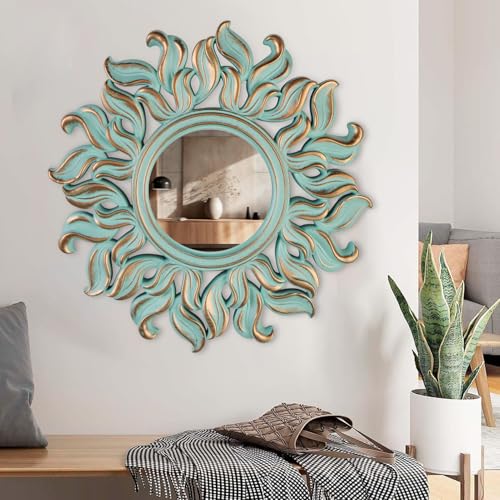 10''x10'' Round Wall Mirror, Green Circle Mirror for Bedroom, Entryway, Living Room, Decorative Modern Wall Decor - color: Green