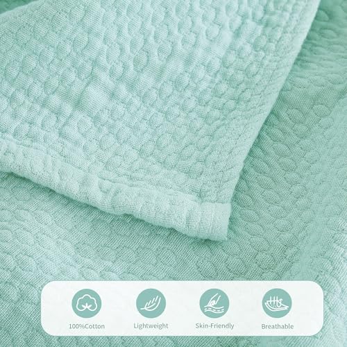 Premium 100% Cotton Blanket – All-Season Soft Breathable Bed Blanket for Throw Size – Lightweight Stylish Textured Throw for Bed– Giftable Cozy Bedding - color: Light Green, size: Throw (50"x60")