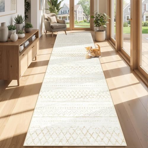 Runner Rug 2x8 Boho Geometric Area Rugs: Washable Kitchen Rug, Soft Non Slip Moroccan Long Hallway Rugs for Bedroom Bathroom Laundry Entryway Staircase Foyer(Beige,2X8) - color: Beige, size: 2' X 8' (Rectangular)