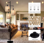 QIYIZM Floor Lamp for Living Room,Bedroom,3-Lights Boho Rattan Tree Floor Lights,Industrial Black Farmhouse Standing Lamp Wicker Rustic Tall Lamp,Woven Bamboo LampShade Floor Lamps Bohemian - size: 20-Floor Lamp