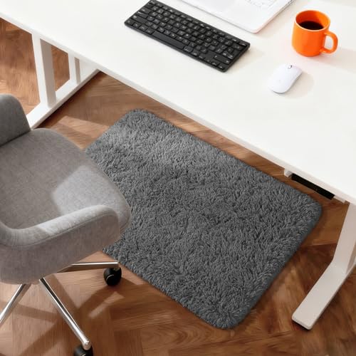 Merelax Fluffy Shaggy Small Area Rug, Deep Grey 2x4 Runner Rugs for Bedside Christmas Decor, Mini Fuzzy Plush Gray Throw Rug, Soft Non-Slip Entryway Shag Catpet for Livingroom Holiday Home Aesthetic - color: Charcoal, size: 2' x 4' (Rectangular)