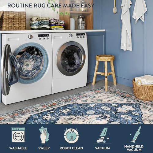 Lahome Felice Boho Tribal Runner Rug - 2x5 Blue Soft Bathroom Rug Runner Laundry Room Mat, Medallion Soft Non Slip Machine Washable Entryway Carpet Runners for Kitchen Sink Bedside Front Door Hallway - color: Blue, size: 2' x 5' (Runner)