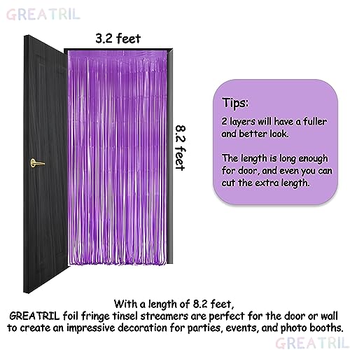 Purple Tinsel Fringe Party Backdrop - GREATRIL Party Streamers for Lavender/Mermaid/Butterfly/Fairy Birthdays Party Decorations - 3.2ft X 8.2ft - 2 Packs - color: Pure Purple