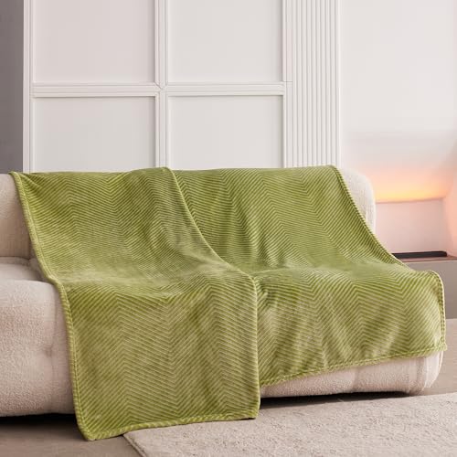 Fleece Throw Blanket for Couch and Bed, 50x60 Inches Soft Cozy 3D Decorative Jacquard Flannel Blankets, Lightweight Fuzzy Warm Throws for Sofa, All Seasons,Emerald Green- Wave - color: Emerald Green - Wave