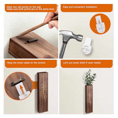 Wood Wall Planter Indoor Wall Decor for Living Room Bedroom, 4 Pack Pocket Vases for Dried Flowers Faux Greenery Plants - size: Medium