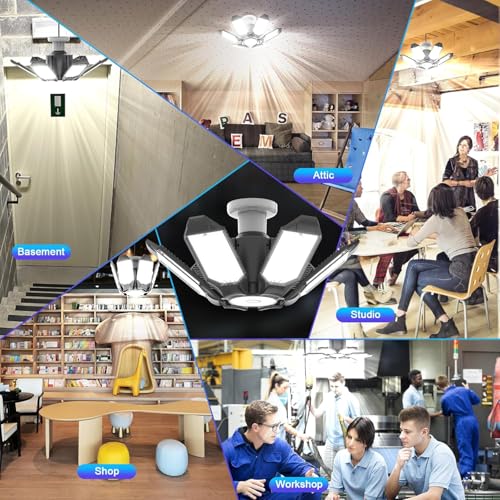 6 Pack 220W Garage Light Ceiling Led Deformable LED Shop Lights for Workshop E26 E27 Screw in Garage - size: 6 PACK