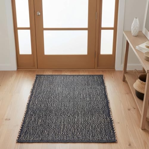 Charcoal Gray 2X3 Jute Rug Braided Construction - Farmhouse Woven Carpet - Mid-Century Modern Floor Covering for Entryway or Kitchen, 2' x 3' - color: Charcoal, size: 2' x 3'