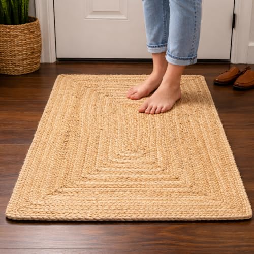 Savi Home Hand Woven Jute Braided Rug, 2'x3' - Natural, Reversible Boho Entry Area Rugs for Kitchen, Living Room, Farmhouse Indoor Outdoor Decorative Floor Rug, 24x36 Inches - color: Natural, size: 2' x 3' (Rectangular)