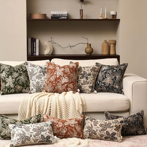 Yangest Flower Pillow Cover 20 x 20 Inches, Nature Chenille Square Throw Pillow Cover Soft Luxury Neutral Accent Couch Pillow Cover for Living Room Bedroom, Beige - color: Beige, size: 20" x 20" (Pack of 1)