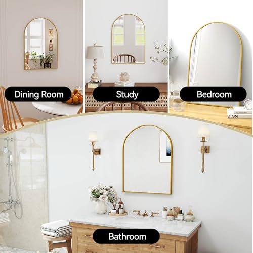 SCWF-GZ 30x20 Arch Mirror Rectangle Wall Mounted Hanging or Against Wall Metal Aluminum Alloy Frame Mirrors for Entryway Bedroom Bathroom Living Room 30 20 inch Gold - color: Gold, size: 30"L x 20"W