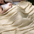 Bedsure Cooling Cotton Waffle King Size Blanket - Lightweight Breathable Blanket of Rayon Derived from Bamboo for Hot Sleepers, Natural, 104x90 Inches - color: 01 - Natural, size: King (104" X 90")