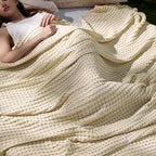 Bedsure Cooling Cotton Waffle King Size Blanket - Lightweight Breathable Blanket of Rayon Derived from Bamboo for Hot Sleepers, Natural, 104x90 Inches - color: 01 - Natural, size: King (104" X 90")