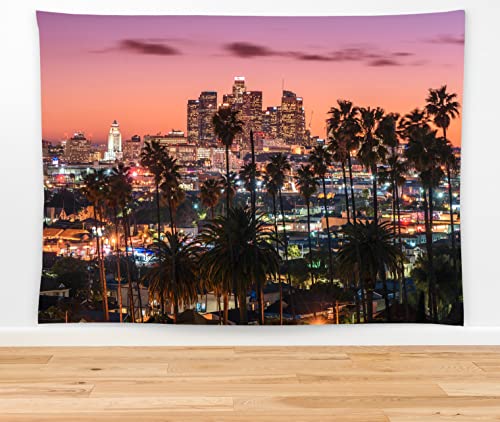 feelacle Los Angeles City Skyline Tapestry 80" X 60" Downtown Landscape Wall Hanging Party Decorations Home Decor For Bedroom Living Room Dorm (200 X 150cm) - color: Los Angeles Skyline Sunset, size: 80"L x 60"W