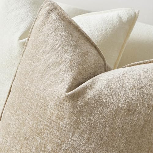 JUSPURBET 12x20 Lumbar Pillow Covers Set of 2 Decorative Throw Pillow Covers Case for Couch Sofa Bed Soft Chenille Cushion Covers with Hidden Zipper for Home Decor Living Room,Beige - color: Beige, size: 20" x 12" (Pack of 2)