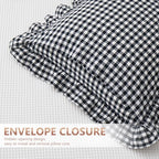 KKJIAF Ruffle Gingham Pillow Covers 26 x 26 Inches, Cotton Plaid Euro Sham Pillow Covers Set of 2, Linen Feel Ruffled Plaid Pillow Cases with Envelope Closure for Sofa Bed (Black Plaid) - color: Black Plaid, size: 26" x 26" (Pack of 2)