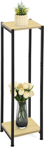 Extra Tall Plant Stand Indoor,40 Inch Plants Stands,2 Tier Metal Plant Stand with Heavy Duty Wood,Yellow Oak and Black