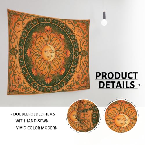 Water Lily and Sun Orange Green Tapestry, Floral Mandala Bohemian Decorative Wall Hanging, Aesthetic Tapestries for Living Room, Bedroom, Meditation 80x60 Inch - size: 80x60 Inch