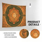 Water Lily and Sun Orange Green Tapestry, Floral Mandala Bohemian Decorative Wall Hanging, Aesthetic Tapestries for Living Room, Bedroom, Meditation 80x60 Inch - size: 80x60 Inch