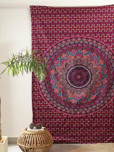 Popular Handicrafts Mandala Hippie Psychedelic Ombre Tapestry Wall Hanging - Indian Maditation Gypsy Bohemian Hippy Dorm Room Decor Purple Wine 82x54 Inch - color: Purple Wine, size: 82"L x 54"W