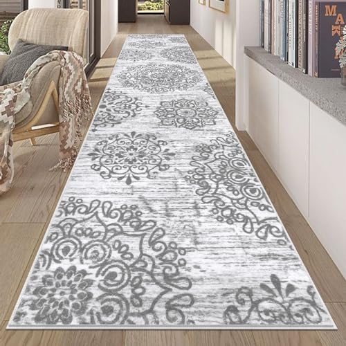 HEBE Hallway Runner Rug 2'8''x12' Washable Vintage Distressed Area Rugs Non Slip Laundry Rug Runner Boho Floor Carpet Runners for Hallways Entryway Laundry Room Kitchen Bathroom - color: Grey, size: 2'8" x 12' (Rectangular)