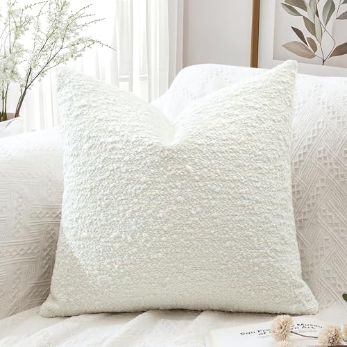 Artscope Throw Pillow Cover 16x16 Super Thick Body Pillow Cover Decorative Boucle Textured Morden Neutral Accent Italian Style Pillowcase for Bedroom Living Room Couch Sofa Home Décor-Beige+White - color: Beige+white, size: 16" x 16" (Pack of 1)