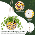Hanging Planter Mosaic Garden Pot Small Flower Pot for Indoor Plant Disco Ball Hanging Planter with Drainage Yellow Bee - color: Yellow