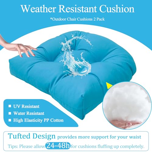 MTMR Water-Repellent Outdoor Chair Cushions Set of 2, 19”X19” Patio Chair Cushions with High Elasticity PP Cotton, Thick Tufted Outdoor Patio Furniture Cushions, Seat Cushions for Outdoor Furniture - color: Turquoise
