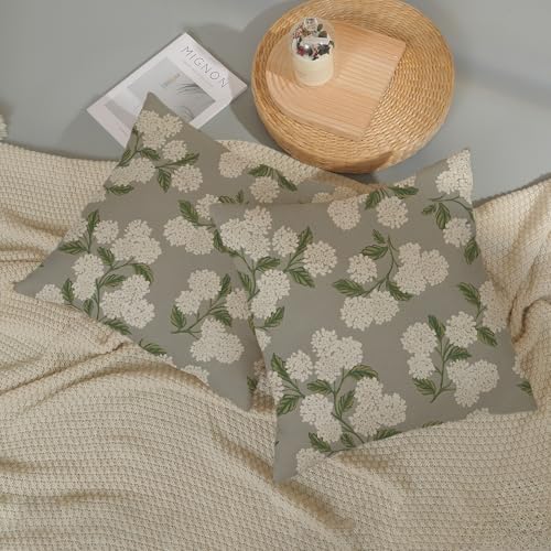 Grey Spring Pillow Covers 16x16 Inch 2 Pcs Gray Green Hydrangea Flower Decor Throw Pillows Vintage Floral Seasonal Summer Outdoor Decoration Pillowcase Linen Cushion Cover for Couch Sofa - color: Grey Hydrangea, size: 16" x 16" (Pack of 2)