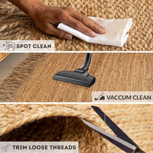 HOMEMONDE Handwoven Chunky Jute Mat Rug 2'x3' with Tassels - Boho Home Decor Natural Rustic Farmhouse Door Rug, Ideal for High Traffic Areas - Entryway, Bedroom, Kitchen, Living Room and Hallway - size: 2' x 3' (Rectangular)