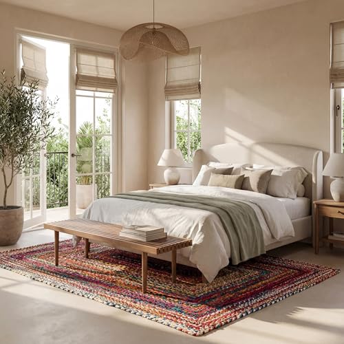 Nuloom Tammara Multicolor, 3' x 5', Hand Braided, Bohemian, Cotton, Soft and Cozy, High Traffic, Stain Resistant, Easy Clean, Durable Area Rug for Bedroom, Living Room, Dining, Den, Entryway