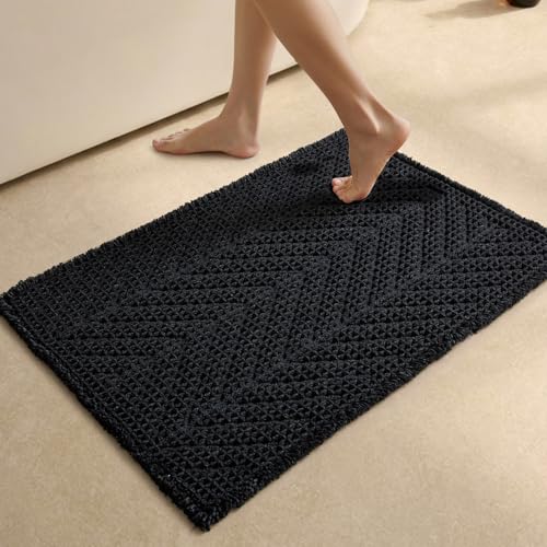 Sunfly Black Bathroom Rug, Waffle Bath Mat Non-Slip Washable Super Absorbent Quick Dry, Boho Farmhouse Bathroom Decor 24"x36" Black - color: Black, size: 2' x 3' (Rectangular)
