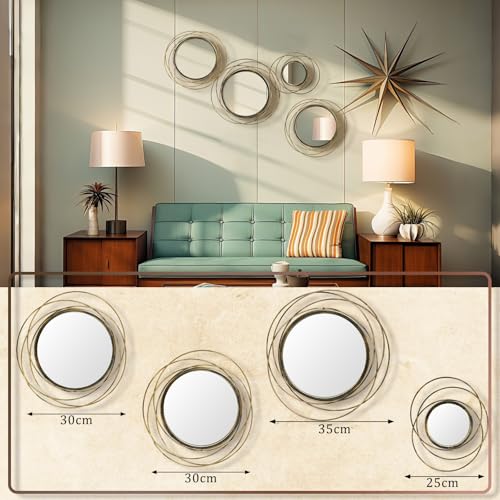 Hicarer 4 Pcs Decorative Wall Mirror Round Modern Circle Mounted Mirror Metal Wall Art Decor for Bedroom Living Room Entryway Dining Room Hallway (Bronze) - color: Bronze