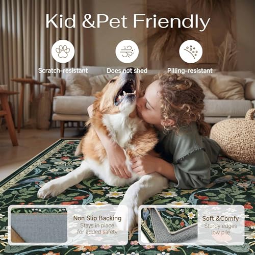 2x6 Washable Runner Rug for Hallway Green Floral Vintage Non Slip Low Pile Thin Rug Soft Lightweight Stain Resistance Runner Kitchen Bathroom Living Room Entrance Beside Bed Home Decor - color: Floral | Green, size: 2'x6'