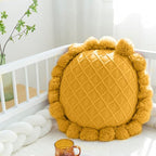 Acrylic Knitted Round Throw Pillow Knitting Bohemian Circular Cushion Pillow with Knit Handmade Pompoms Decorative Ginger Yellow, Diameter 18inches - color: Ginger Yellow