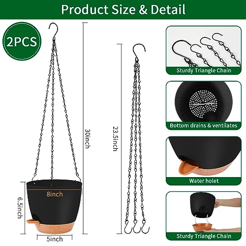 GARDIFE Hanging planters for Indoor Plants, 8 inch Hanging Planter, Self Watering Plant Pot, 2 Pack self Watering Hanging Planter, Black - color: 8-black, size: 8 inch