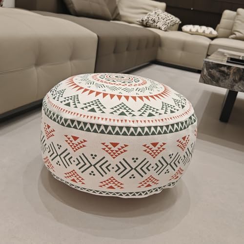 MOCOFO Unstuffed Round Pouf Cover - Boho Geometric Ottoman Footstool Cover with Handle, Tribal Fabric Floor Cushion Storage Bag for Living Room, Bedroom, Nursery (Sage Green/Terracotta) - color: Sage Green/Terracotta