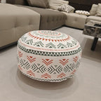 MOCOFO Unstuffed Round Pouf Cover - Boho Geometric Ottoman Footstool Cover with Handle, Tribal Fabric Floor Cushion Storage Bag for Living Room, Bedroom, Nursery (Sage Green/Terracotta) - color: Sage Green/Terracotta