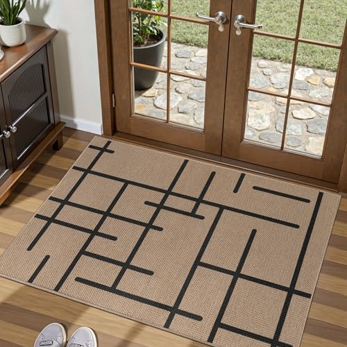 Tangsoo Easy Jute 2x3 Rug for Entryway,Small Washable Thin Outdoor Rug Modern Non-Slip Stripe Front Door Mat Small Throw Carpet for Kitchen Porch Doorway Bedroom Entry - color: Black Stripe-3, size: 2x3ft