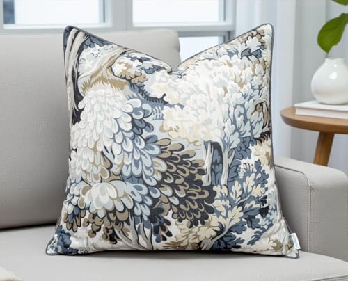VAGMINE Vintage Botanical 20x20 Inch Throw Pillow Cover - Slate Blue Cream Tree Foliage Print on Textured Polyester - Cushion Case for Couch Sofa - Forest Tapestry - color: Forest Tapestry, size: 20" x 20" (Pack of 1)