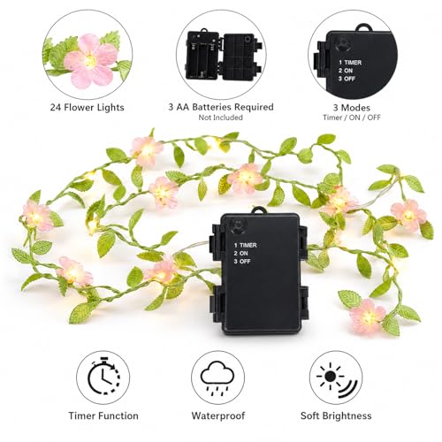 Vigdur 2 Packs Vine Lights - Tiny Leaf Ivy String Lights with 48 Cherry Blossom Lights Battery Powered Waterproof Fairy Light Indoor Outdoor for Bedroom Party Garden Wall Décor St. Patrick's Day - color: Cherry Blossom
