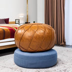 Moderner Faux Leather Pouf Unstuffed Ottoman Moroccan Footstool, Floor Footrest Cushion, Storage Solution - Natural Brown Color