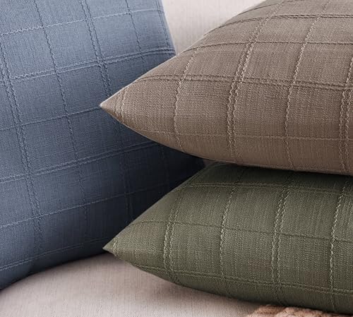 ZeeMart Linen Checked Throw Pillow Covers Set of 2, 18x18 Inch Allover Grid Cocoa Brown, Farmhouse Decorative Double Sided Grid Embroidered Couch Pillow Cases Brown Cotton Linen Cushion Covers - color: Allover Grid Cocoa Brown, size: 18" x 18" (Pack of 2)