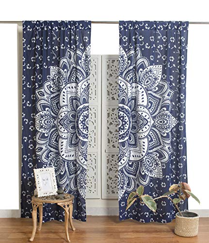 Popular Handicrafts Indian Hippie Bohemian Beautiful Ombre Color Mandala Curtain Panels Blue Silver - color: Blue Silver, size: 38"W x 83"L (Pack of 2)