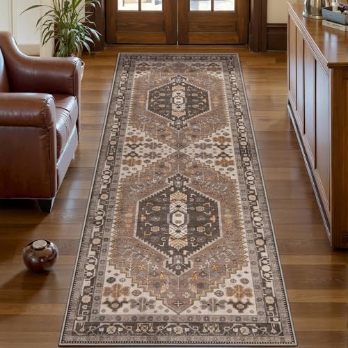 Ciicool 2x5ft Runner Rug, Hallway Wahshable Rug Vintage Kitchen Carpet for Entrance Bedroom Bedside Living Room Kitchen Laundry Bathroom Decor - color: Hazel, size: 2' x 5' (Runner)