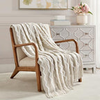 BOURINA Fluffy Chenille Knitted Fringe Throw Blanket Lightweight Soft Cozy for Bed Sofa Chair Throw Blankets, Beige 50" x 60" - color: A-beige, size: 50"×60"