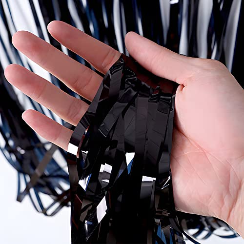 Black Tinsel Backdrop Curtain - GREATRIL Tinsel Curtain Party Backdrop Streamers for Wizard Birthdays/Stranger Theme/Doorway/Halloween Decorations Party - 2 Packs - color: Pure Black